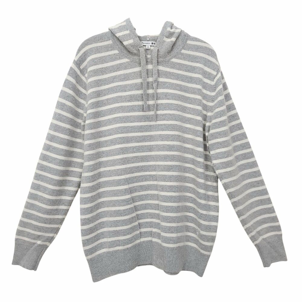 JW Anderson x Uniqlo Hoodie Womens XL Gray White Striped Wool Blend Cozy Comfy